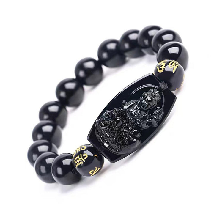 Buddha Stones Chinese Zodiac Obsidian Protection Bracelet - Dragon & Snake-10mm - image 3