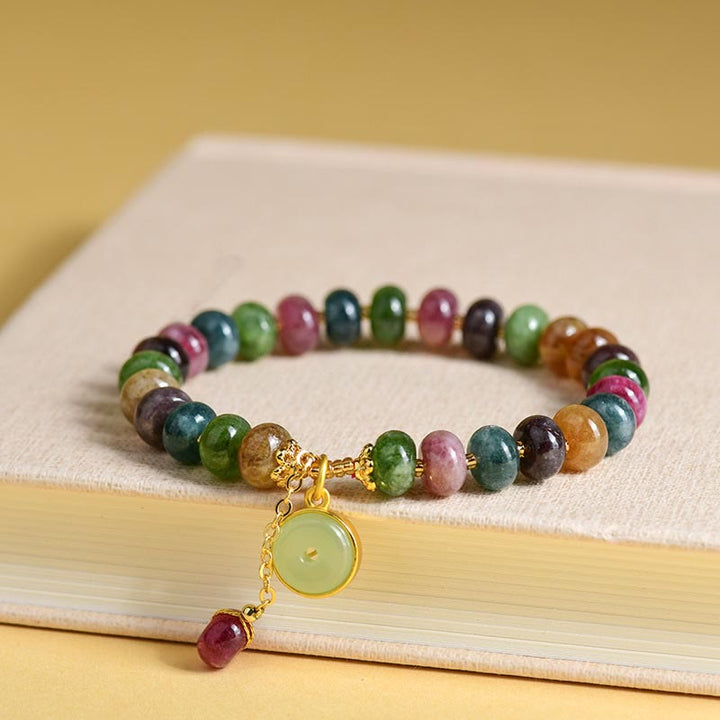 Buddha Stones Colorful Tourmaline Cute Flower Rabbit Charm Love Bracelet