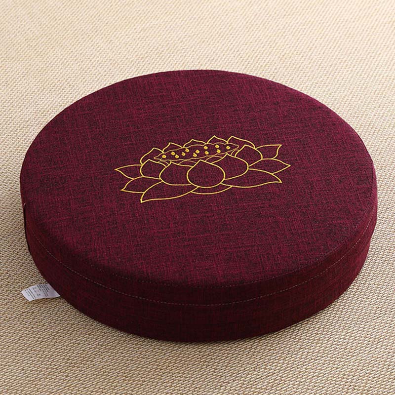 Lotus Embroidery Cotton Linen Meditation Seat Cushion - Soft - 40cm*10cm - Maroon - image 18