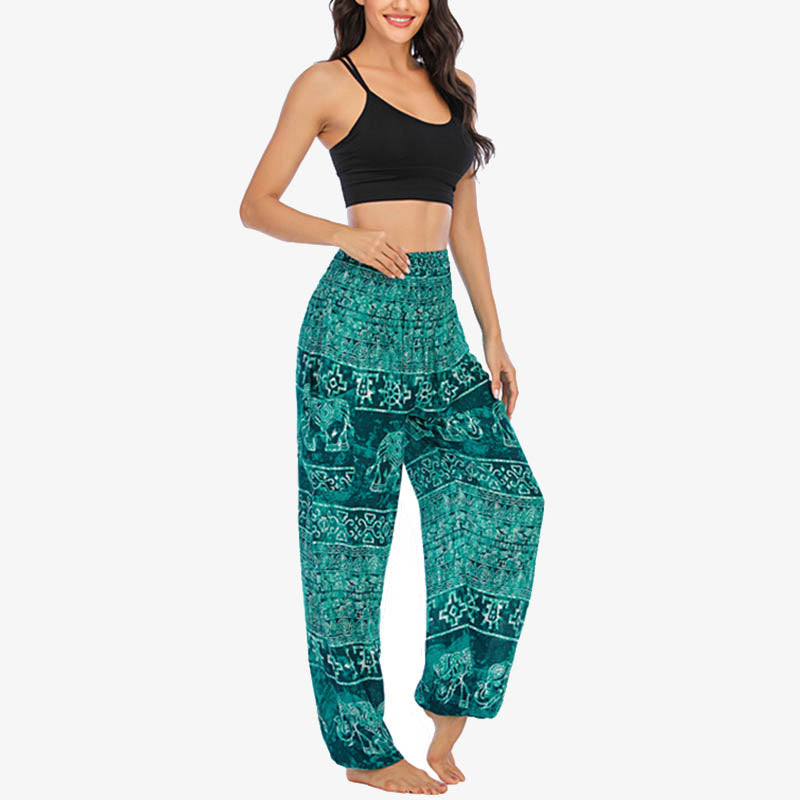 Buddha Stones Elephant Pattern Loose Casual Harem Trousers High Waist Women's Yoga Pants