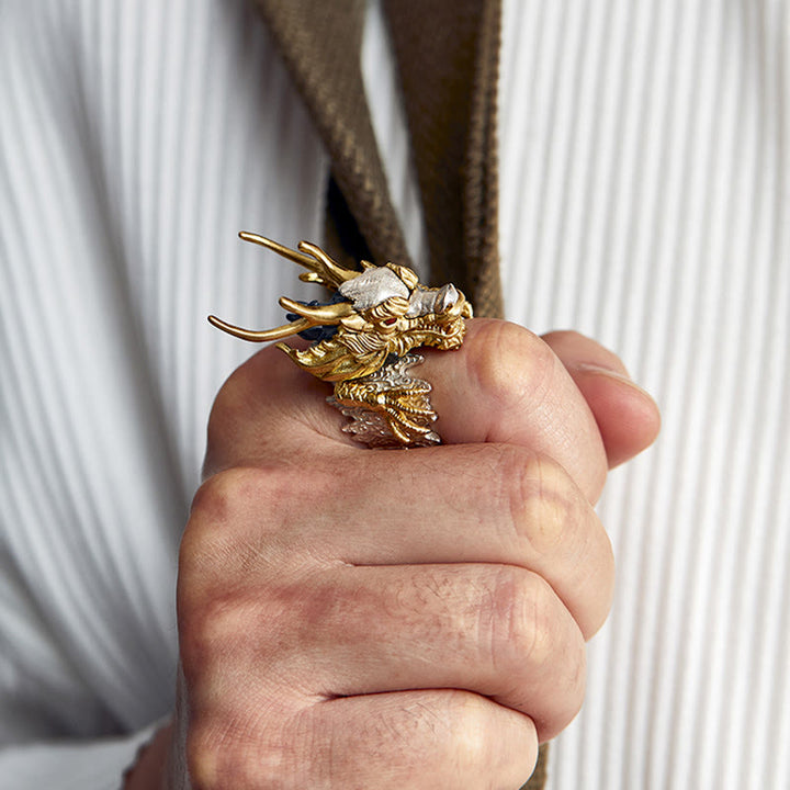 Buddha Stones 925 Sterling Silver Dragon Luck Success Protection Adjustable Ring Pendant - image 11