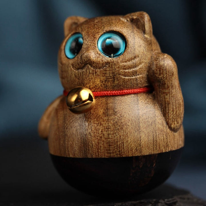 Buddha Stones Mini Lucky Cat Kitten Phoebe Zhennan Wood Blessing Decoration - image 11
