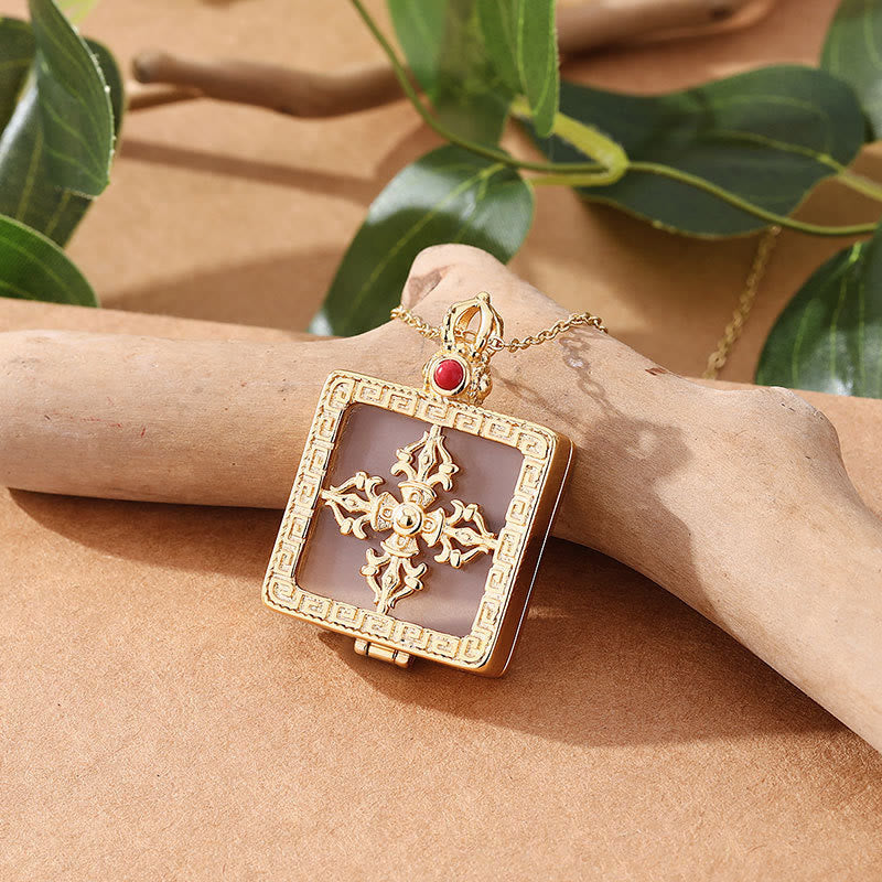 Buddha Stones 24K Gold Plated Copper Double Dorje Protection Luck Necklace Pendant - image 5