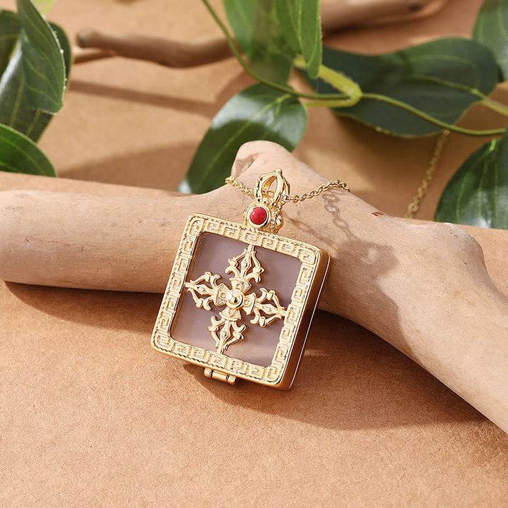 Buddha Stones 24K Gold Plated Copper Double Dorje Protection Luck Necklace Pendant - image 5