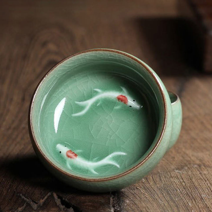 Buddha Stones Colorful Koi Fish Ceramic Teacup Kung Fu Tea Cup Bowl