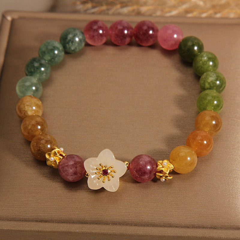 Buddha Stones Colorful Tourmaline Jade Flowers Love Bracelet