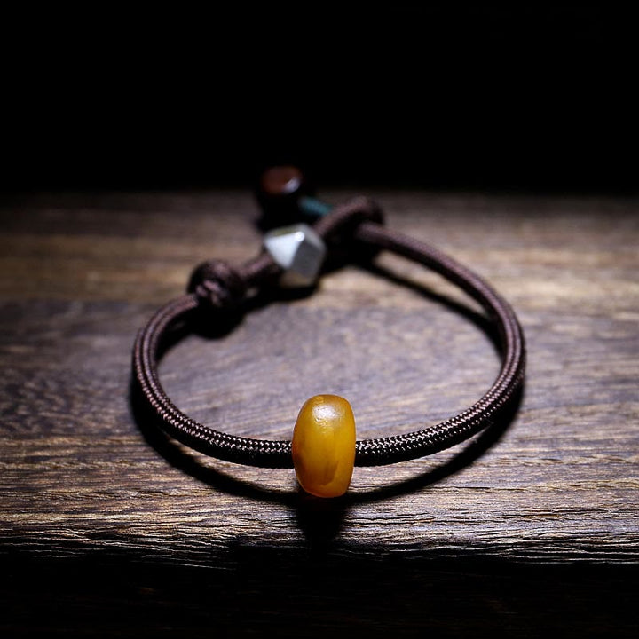 Buddha Stones 925 Sterling Silver Chinese Zodiac Natal Buddha Natural Amber Clear Anxiety Bracelet - Rooster-Acalanatha - 22cm - image 0