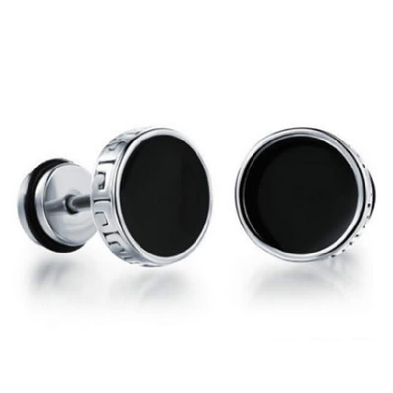 Buddha Stones Cool Men Titanium Steel Balance Round Stud Earrings - image 4
