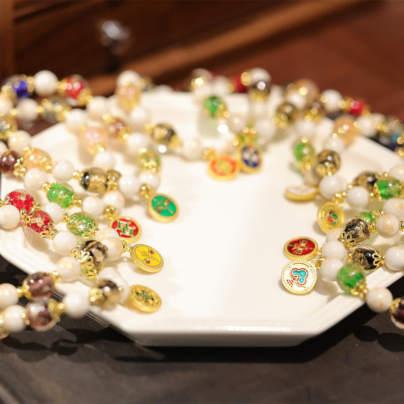 Buddha Stones Tibetan Five God Of Wealth Fortune Liuli Glass Bead Incense Ash Porcelain Bead Charm Bracelet - image 5