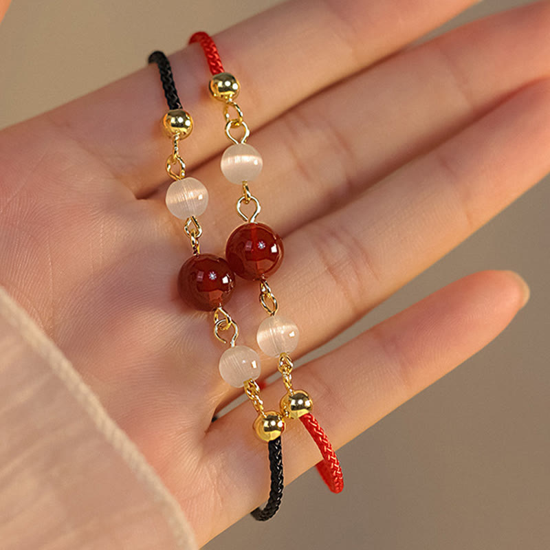 Buddha Stones Red Agate Cat Eye Braided String Confidence Bracelet - image 9