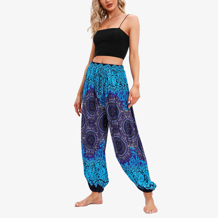 Buddha Stones Round Geometric Flower Floral Loose Harem Trousers Women's Yoga Pants