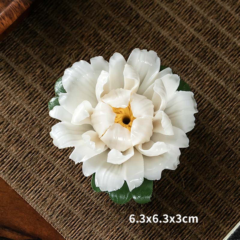 Tibetan Lotus Blessing Ceramic Stick Incense Burner Decoration - White - image 8