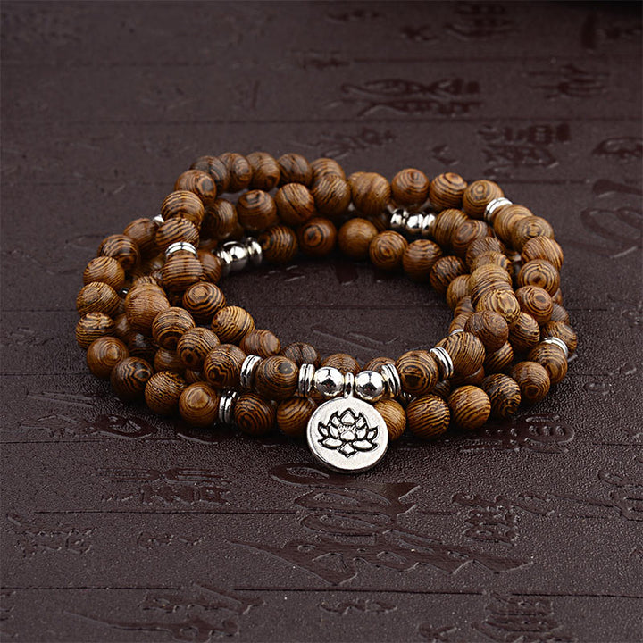 Buddha Stones Tibetan Wood Bracelet Lotus Buddha Mala - 1 - image 0