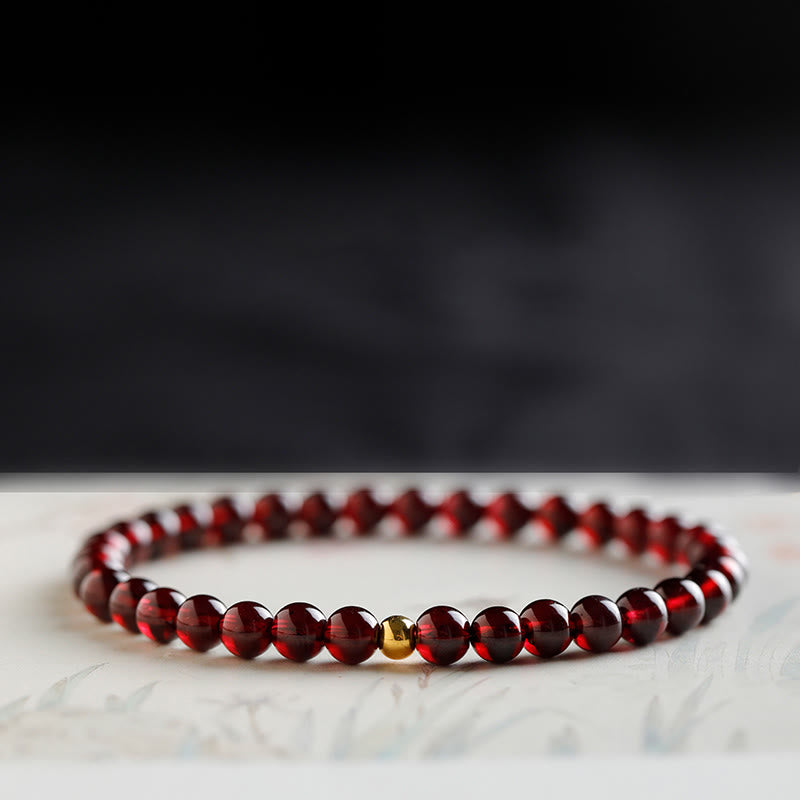 Buddha Stones 999 Gold Koi Fish Natural Garnet Protection Bracelet - 5mm-Garnet&Gold Bead - 17cm - image 10