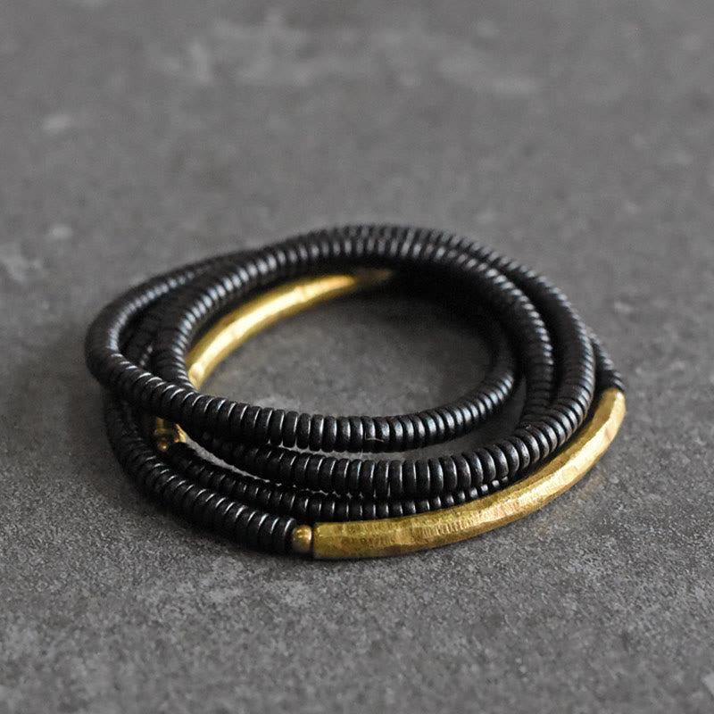 Buddha Stones Ebony Wood Brass Copper Balance Multilayered Bracelet - image 3
