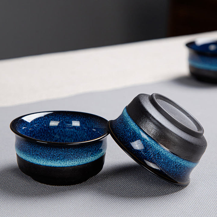 Blue Gradient Color Chinese Gongfu Tea Ceramic Teapot Portable Gift Bag Box Set - image 3