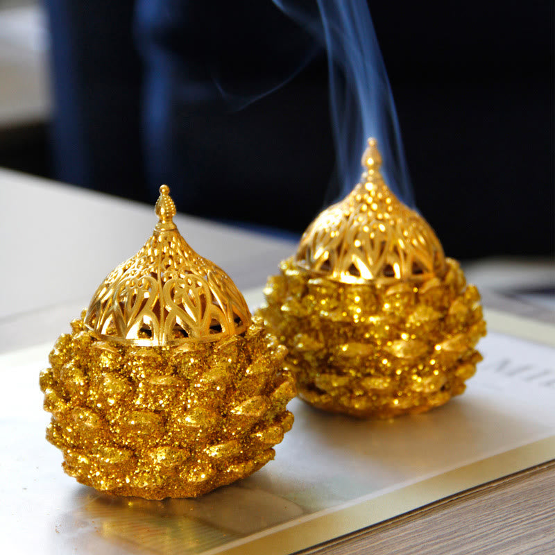 Gold Pine Cone Pattern Spiritual Rituals Mini Incense Burner Home Tabletop Decor - image 18