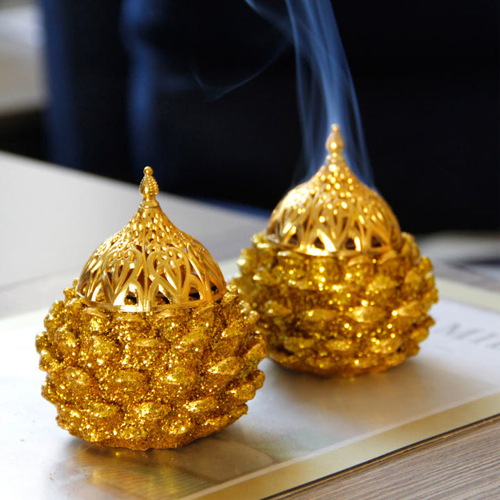 Gold Pine Cone Pattern Spiritual Rituals Mini Incense Burner Home Tabletop Decor - image 18