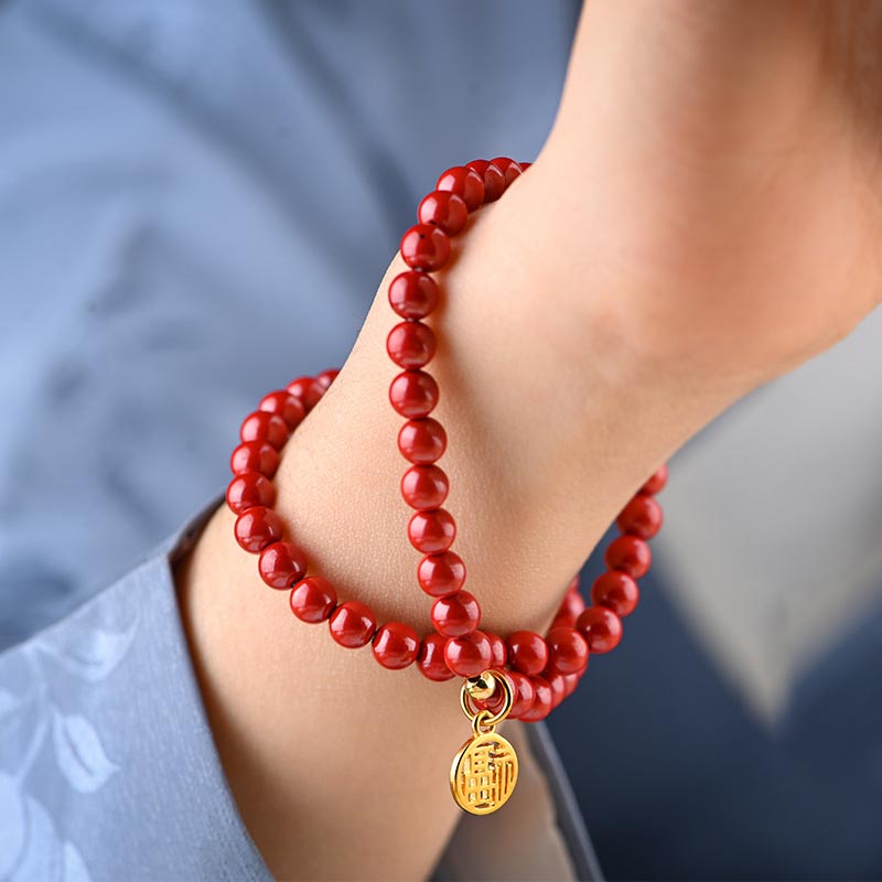 Buddha Stones Tibetan Cinnabar Green Aventurine Luck Bracelet Necklace - image 5