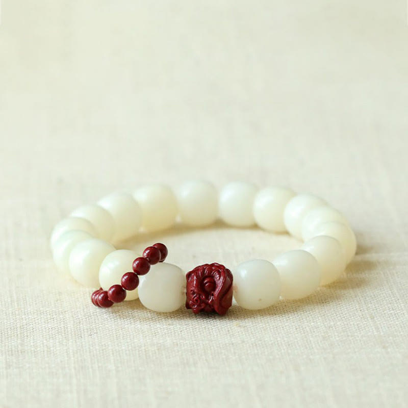 Buddha Stones Natural Bodhi Seed Cinnabar Dancing Lion Charm Wisdom Harmony Wrist Mala - Bodhi Seed (Wisdom♥Keep away evil spirits) - image 0