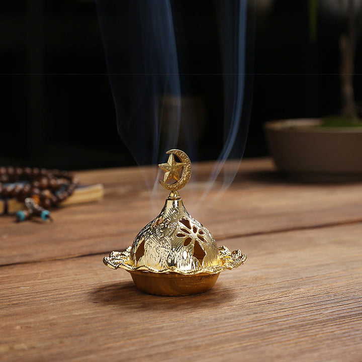 Gold Gourd Star Feather Spiritual Meditation Mini Alloy Metal Incense Burner - Star 7*6.8cm - image 8