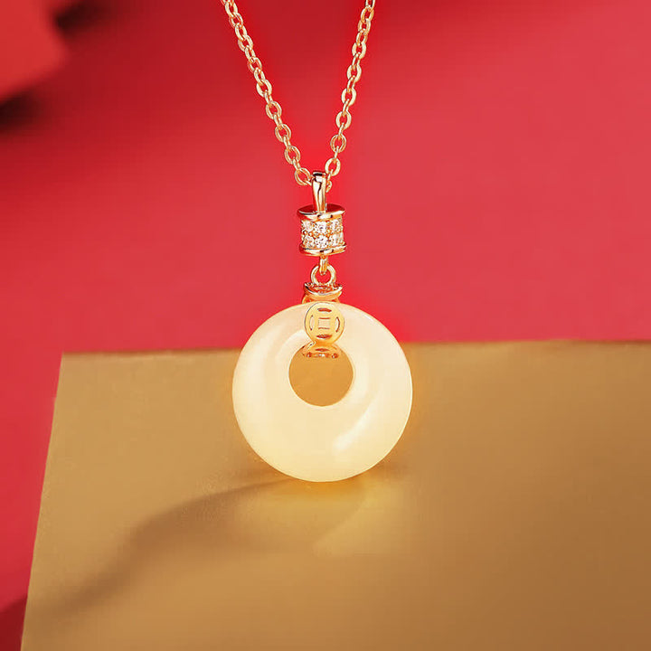 925 Sterling Silver Hetian White Jade Coin Flower Peace Buckle Luck Necklace Pendant - image 0