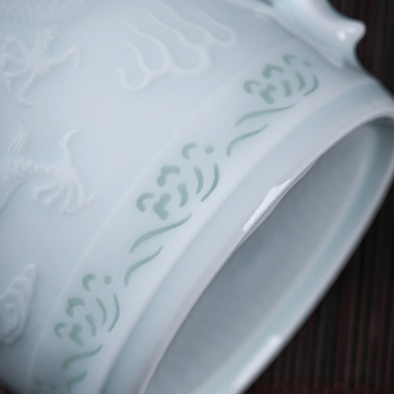 Buddha Stones Jingdezhen Linglong Porcelain Auspicious Dragon Phoenix Boat Smooth Sailing Ceramic Teacup Office Tea Cups 420ml - image 4