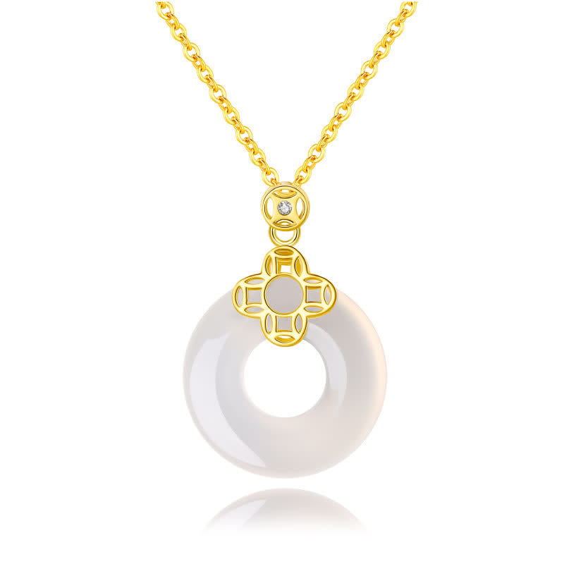 925 Sterling Silver Chalcedony Coin Peace Buckle Positive Necklace Pendant - image 4