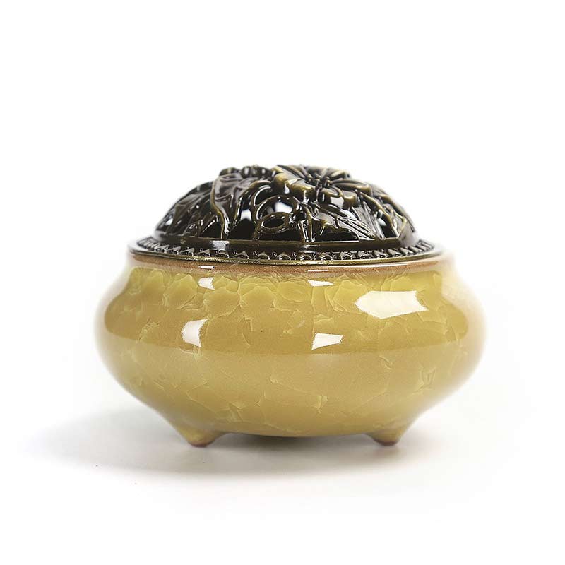Buddha Stones Colorful Ceramic Incense Burner - Yellow - image 10