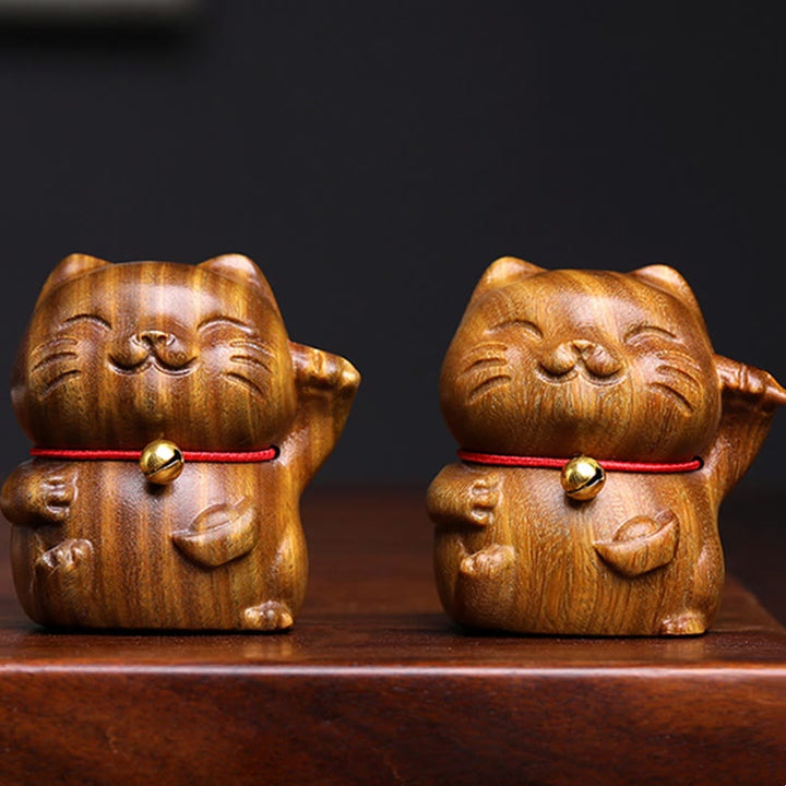 Buddha Stones Green Sandalwood Small Mini Cute Lucky Cat Peace Decorations - image 4