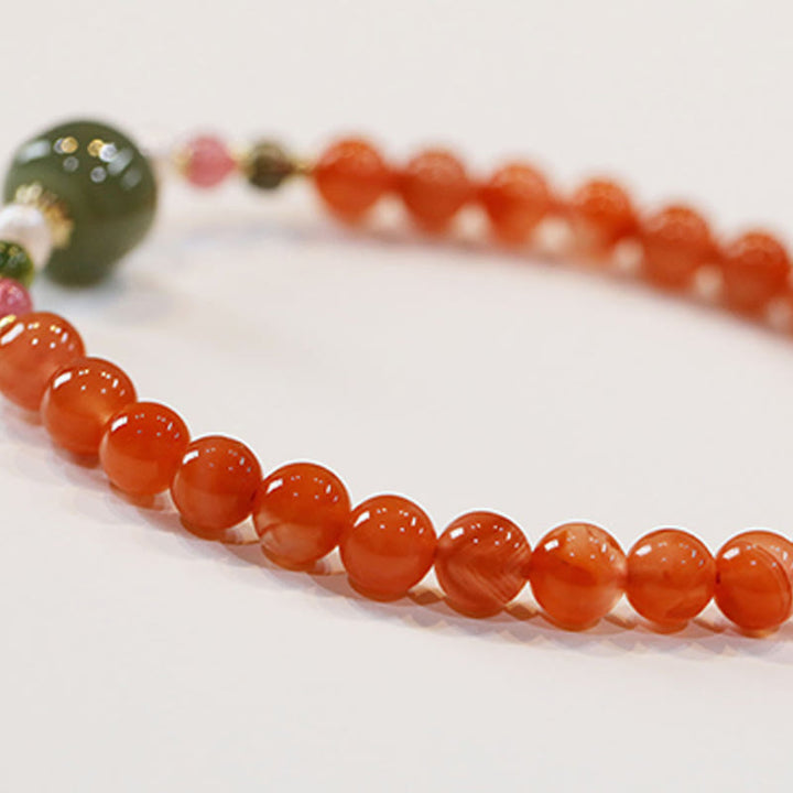 Buddha Stones Natural Red Agate Hetian Jade Bead Confidence Calm Bracelet