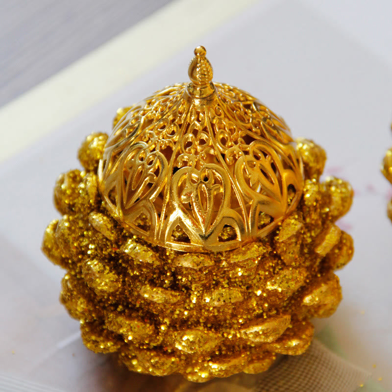 Gold Pine Cone Pattern Spiritual Rituals Mini Incense Burner Home Tabletop Decor - image 3