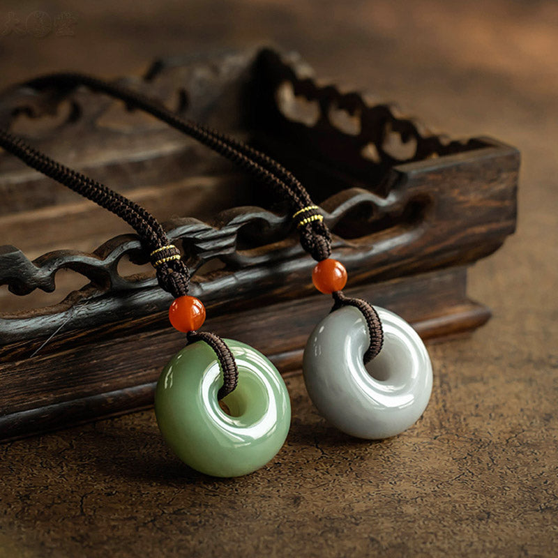 Natural Round Jade Gray Jade Peace Buckle Luck Necklace Pendant - image 1
