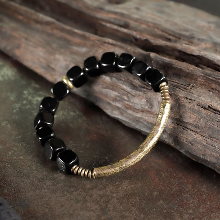 Buddha Stones Black Obsidian Crystal Copper Strength Couple Bracelet