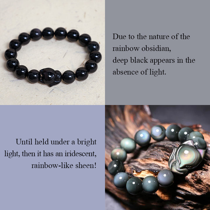 Buddha Stones Rainbow Obsidian Fox Healing Positive Bracelet