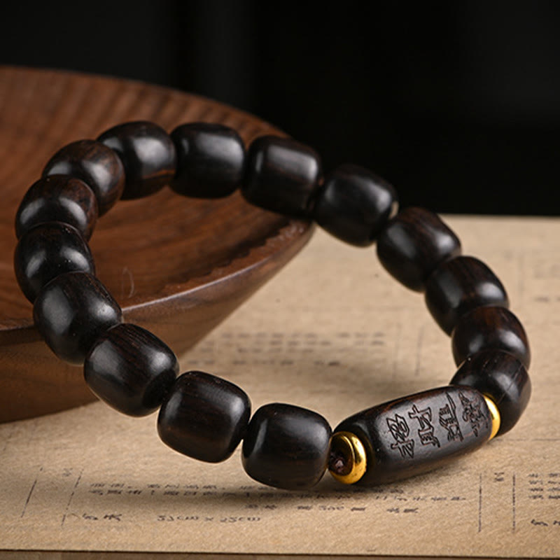 Buddha Stones Tibetan Ebony Wood Barrel Beads Lucky And Treasure Balance Bracelet