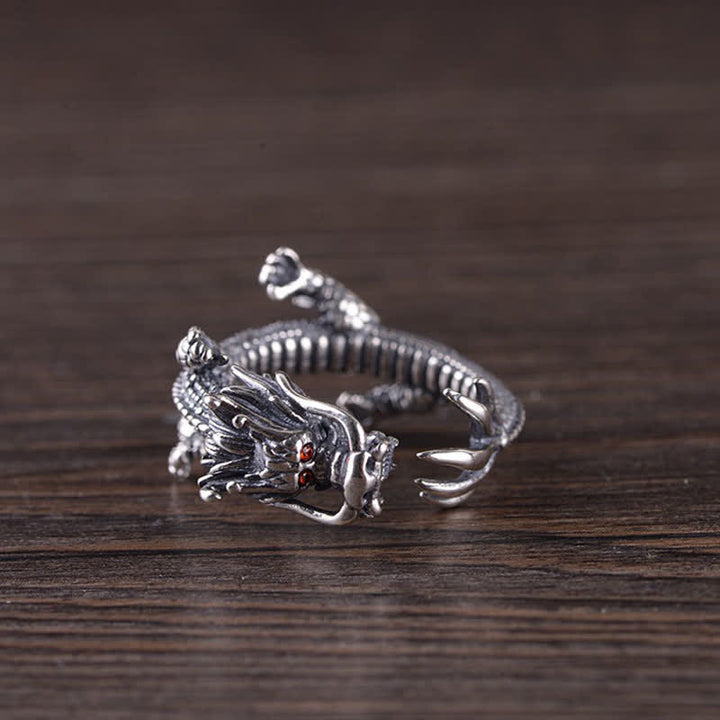 925 Sterling Silver Dragon Luck Protection Ring - image 5