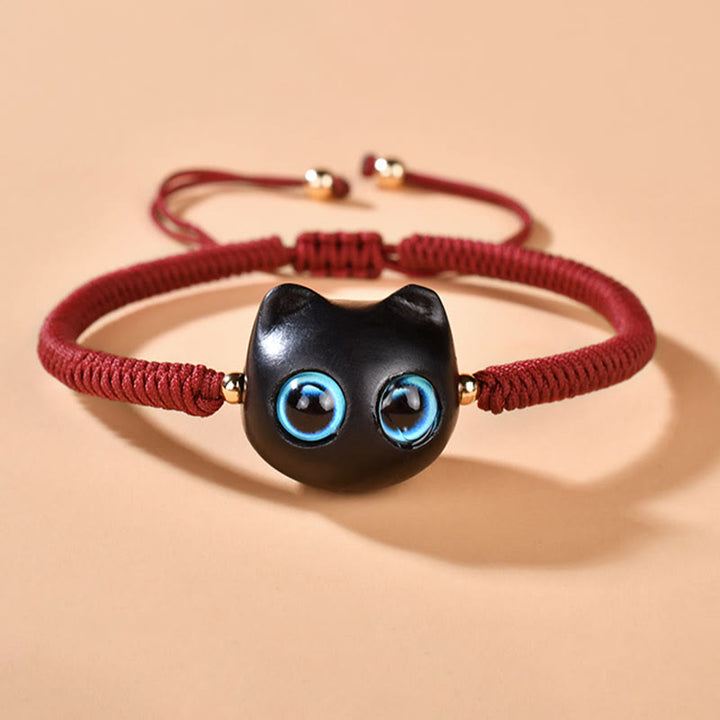Buddha Stones Ebony Wood Cat Head Pattern Peace King Kong Knot Braided Bracelet - image 4