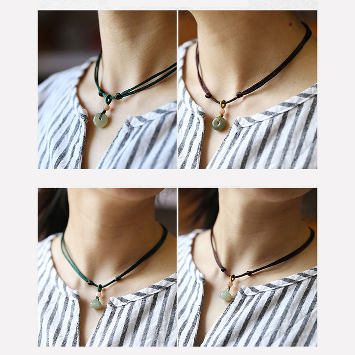 Natural Round Jade Peace Buckle Lotus Abundance String Necklace Pendant - image 15
