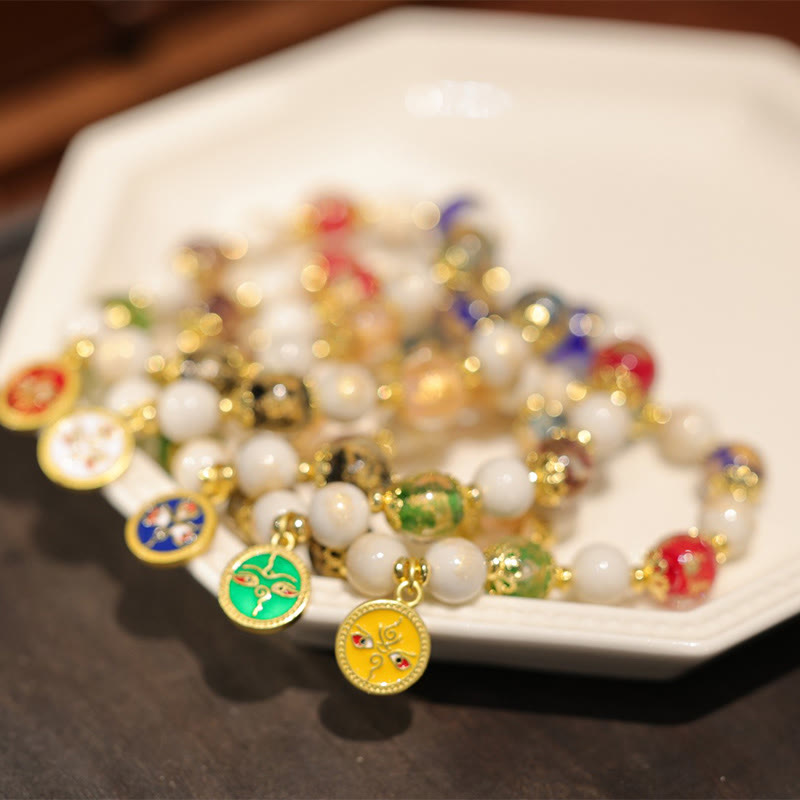 Buddha Stones Tibetan Five God Of Wealth Fortune Liuli Glass Bead Incense Ash Porcelain Bead Charm Bracelet - image 2