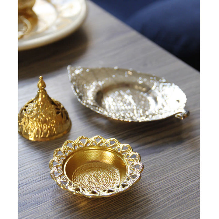 Tibetan Gold Mini Leaf Coaster Meditation Incense Burner - image 17