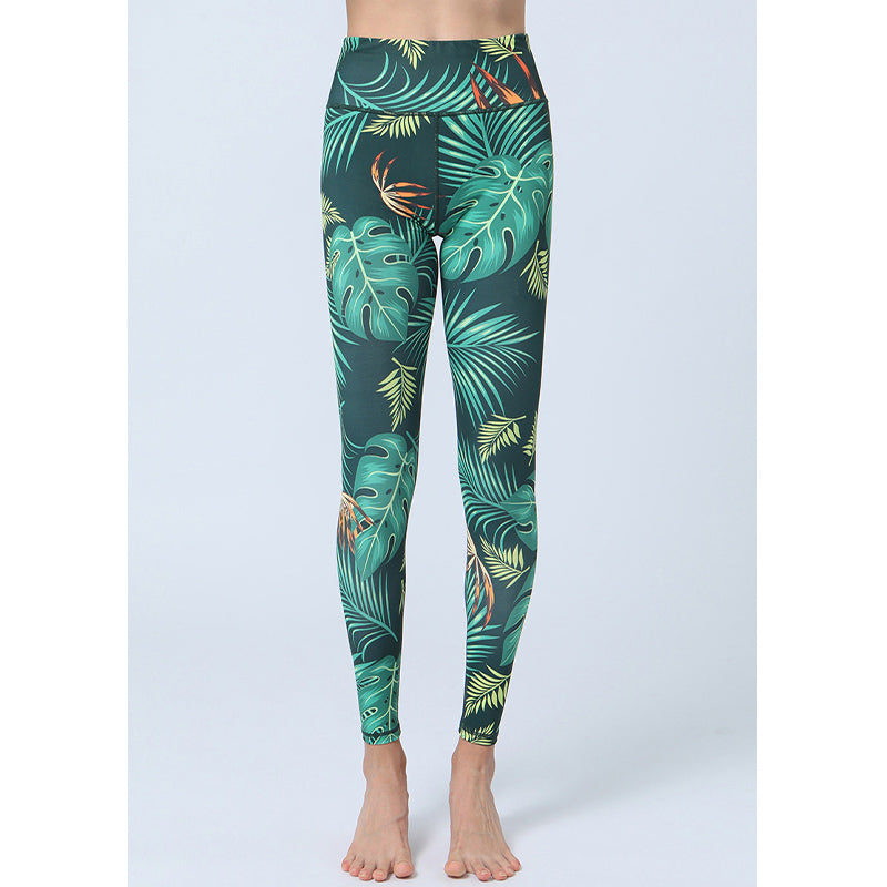 Buddha Stones Leaves Print Pants Sports Fitness Yoga High Waist Leggings Women's Yoga Pants