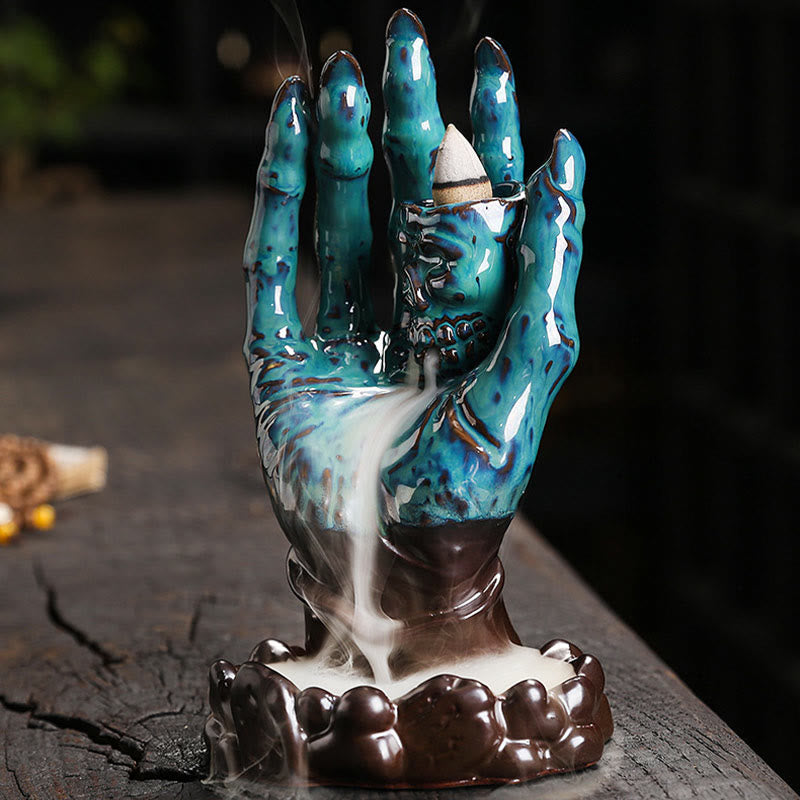 Buddha Stones Halloween Ghost Hand Skull Head Ceramic Peace Healing Incense Burner Decoration - image 8