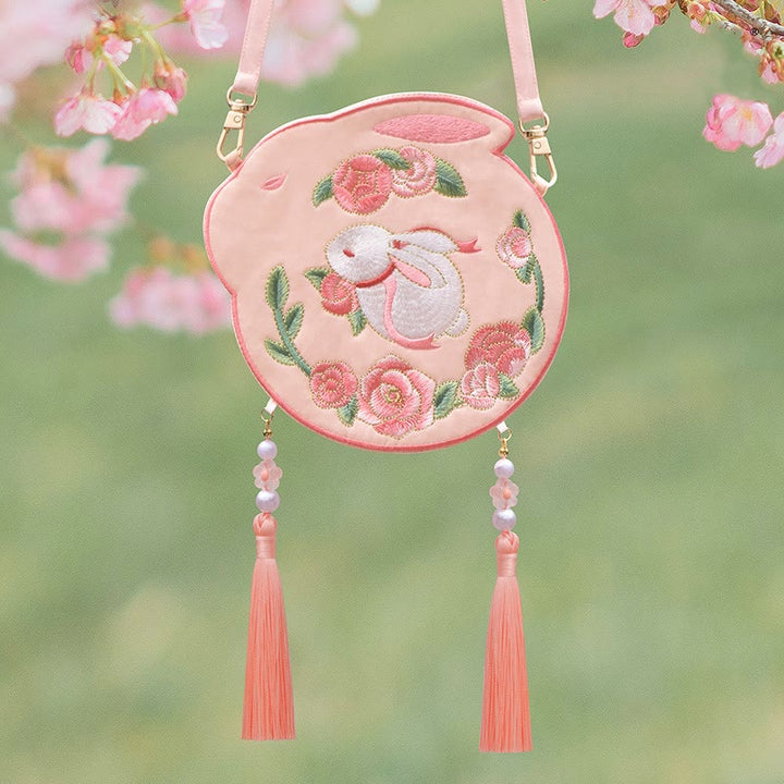 Buddha Stones Embroidery Lucky Panda Cat Shiba Inu Deer Rabbit Fox Flower Cute Animal Hanfu Bag Crossbody Bag Shoulder Bag