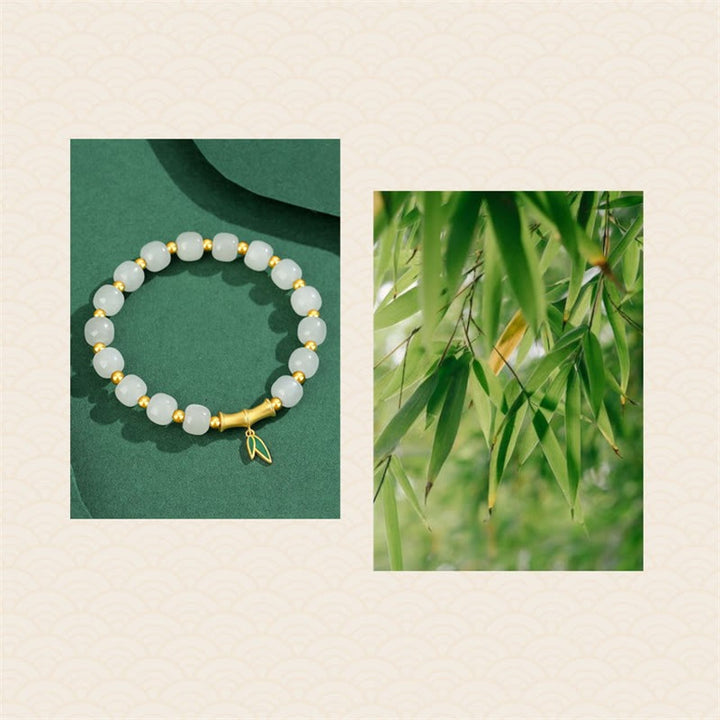 Buddha Stones 925 Sterling Silver Hetian White Jade Bamboo Luck Bracelet - image 9