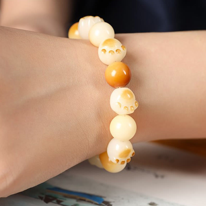 Buddha Stones Natural Bodhi Seed Sandalwood Lucky Cute Cat Head Paw Claw Peace Bracelet - image 19
