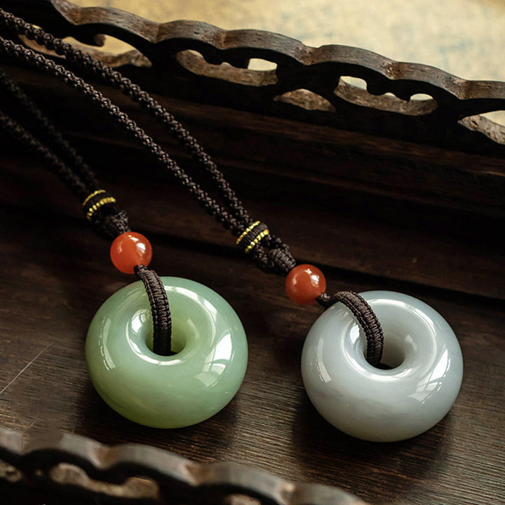 Natural Round Jade Gray Jade Peace Buckle Luck Necklace Pendant - image 3
