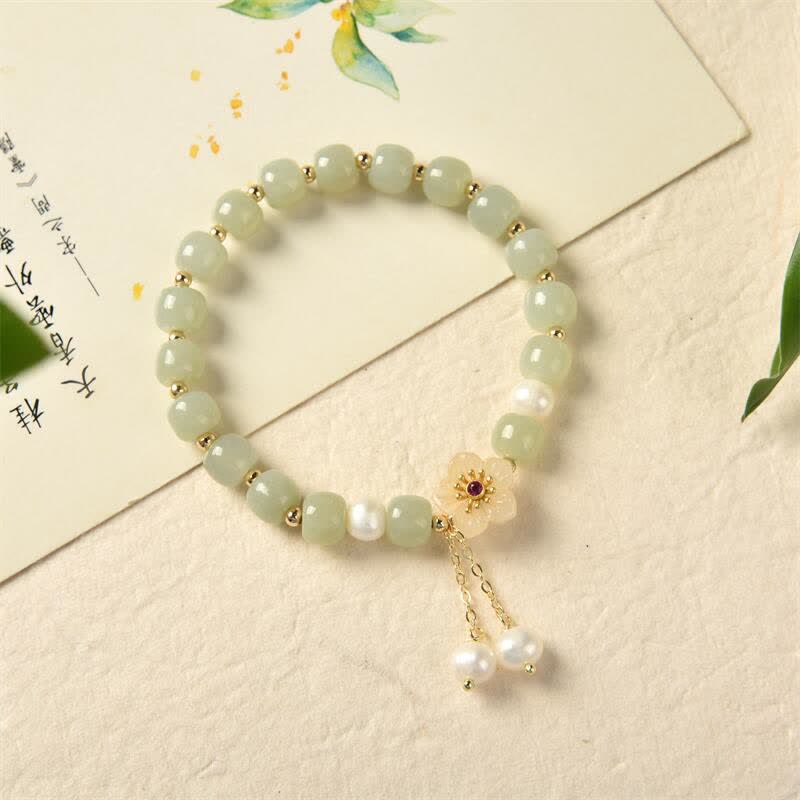 Hetian Jade Flower Pearl Happiness Abundance Bracelet - image 3