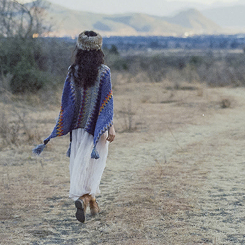 Buddha Stones Tibetan Shawl Soft Warm Knitting Cloak Winter Tibetan Tassel Scarf - image 16