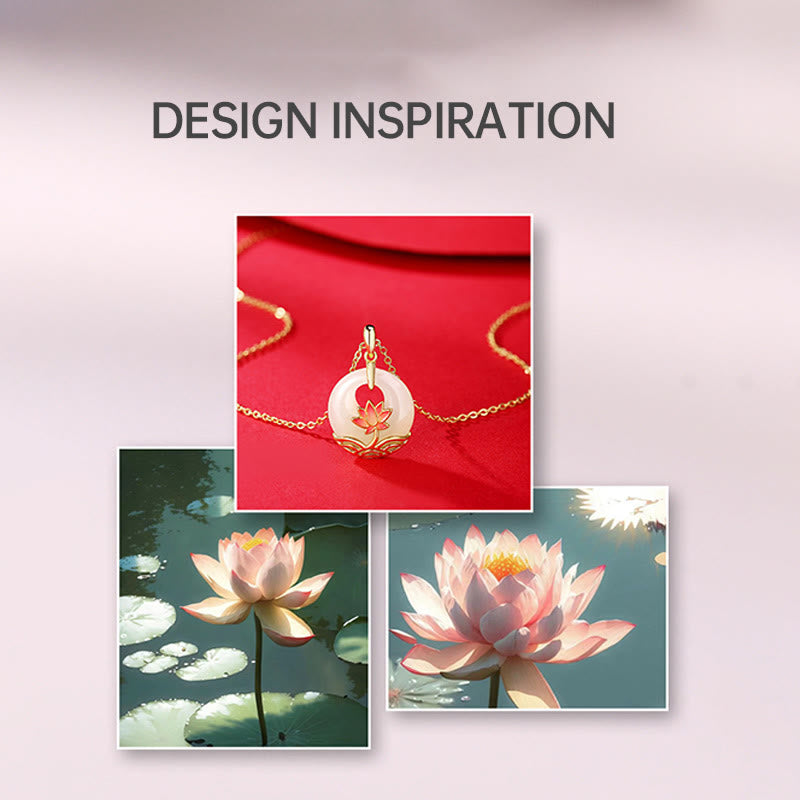Buddha Stones 925 Sterling Silver Hetian White Jade Lotus Flower Blessing Necklace Pendant - image 7